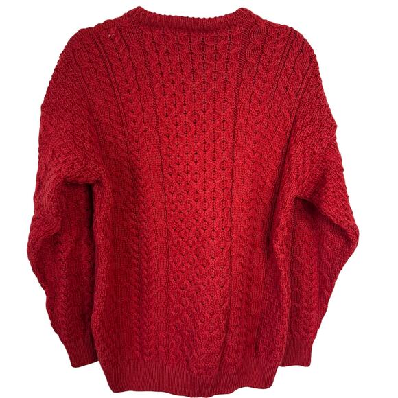 Vintage Carraig Donn Crewneck Pullover Cable Knit Merino Wool Sweater Red M - Picture 5 of 7